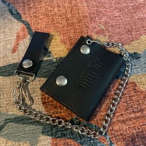 NWOT Genuine black leather DeVille Miami Made motorcycle biker wallet with chain